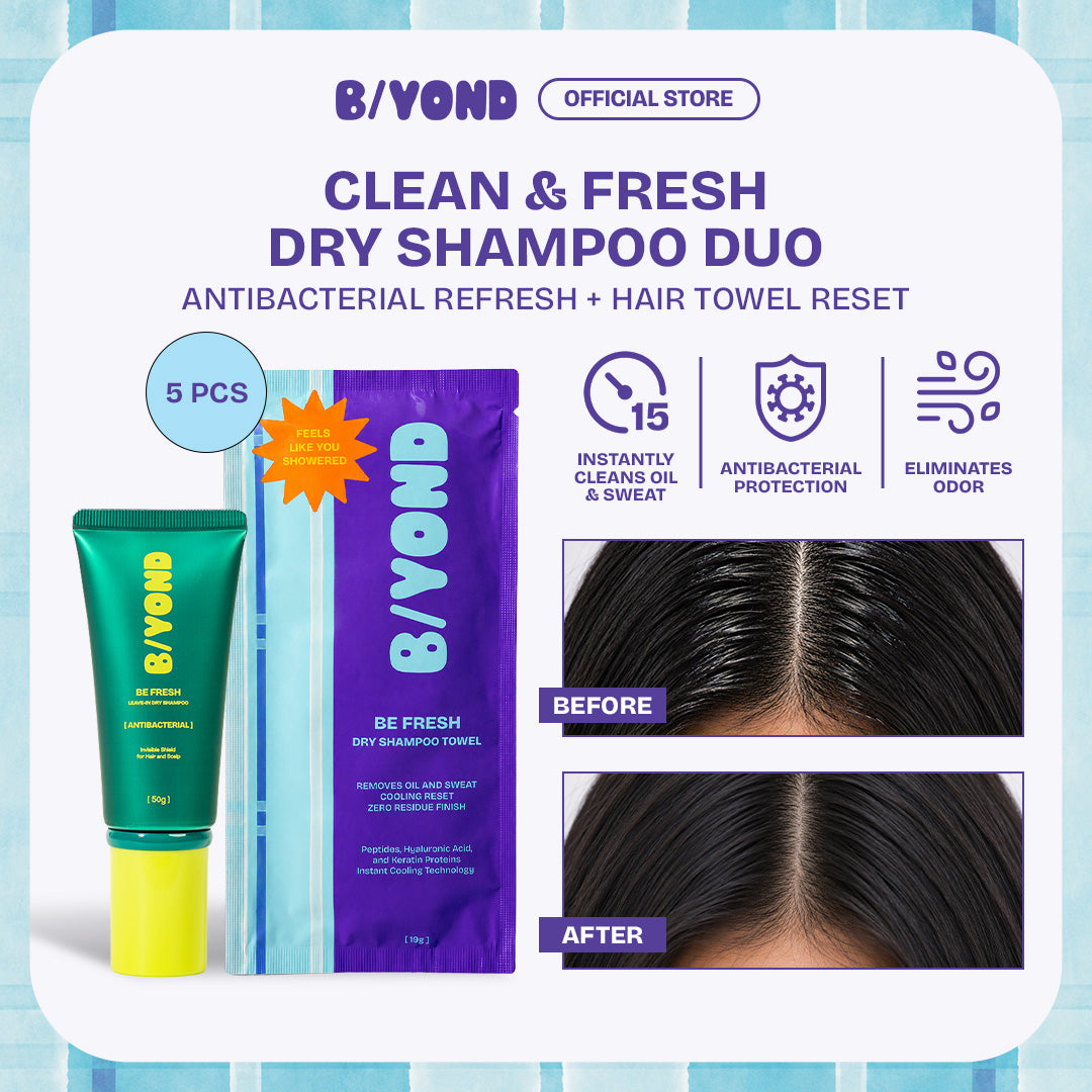 B/YOND Instant Clean Hair Reset Duo | Antibacterial Dry Shampoo 50g + Dry Shampoo Towel 5 pcs